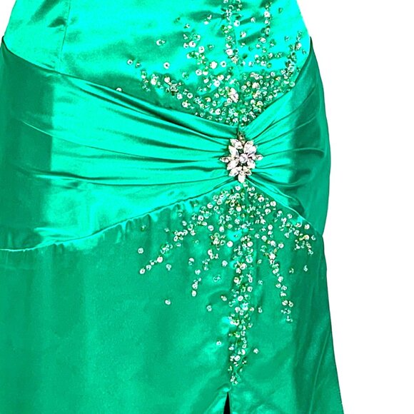Precious Formal Strapless Sweetheart Neck Jeweled Slit Gown 8 Emerald Prom - Picture 4 of 15